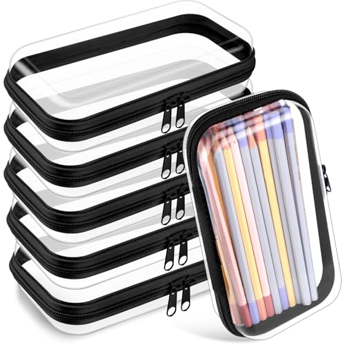 Sanwuta 6 Clear Hard Zipper Case, Black, 7.48 x 3.94 x 2 Inch - color: Black, size: 7.48 x 3.94 x 2 Inch