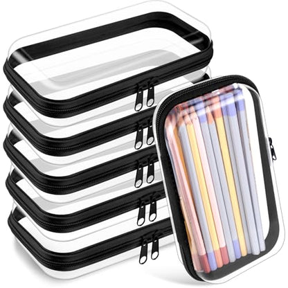 Sanwuta 6 Clear Hard Zipper Case, Black, 7.48 x 3.94 x 2 Inch - color: Black, size: 7.48 x 3.94 x 2 Inch
