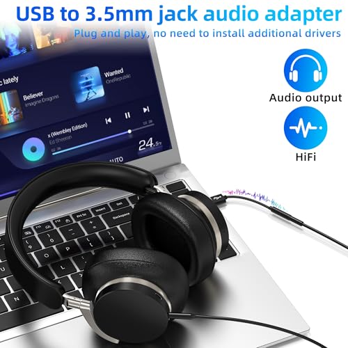 USB Male to 3.5mm Female Jack Adapter Headphone AUX Audio Cable for iPhone PC Laptop Output Plug Speaker Microphone Converter Stereo DAC Headset Desktop External Digital Car Auxiliary Input