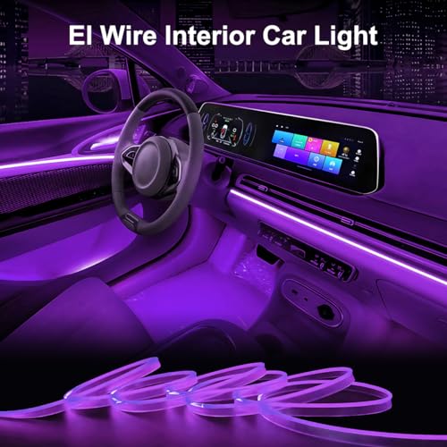 EL Wire Interior Car LED Lights, 16.5FT USB Ambient Lighting Strip, Purple - color: Purple