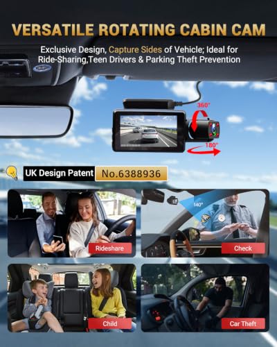 2.5K+1K Dual Dash Cam Front and Inside with GPS WiFi, 32GB Card, 24Hr Park - style: 2 front and inside
