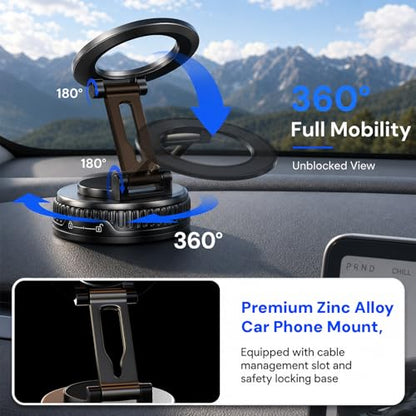 2026 Upgraded Magnetic Car Phone Mount for MagSafe: 360° Rotatable Adjustable Holder with 98LBS Strong Suction Cup & 2400gf Magnet, Compatible with iPhone Series & Android Devices, Black - color: A. Upgrated J37-Black Base