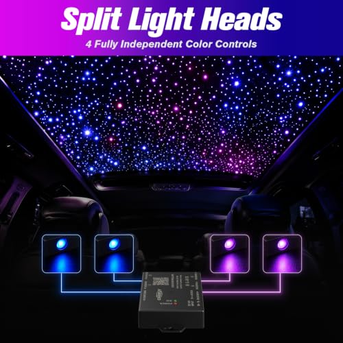CHINLY 1200Pcs Split Starlight Headliner Kit, 4 Light Heads 0.02in 4.92ft+Meteor RGBW Star Lights for Car, 16W Starlight Kit APP/Remote Control, Flexible Wiring for Car Roof Ceiling - size: Meteor+1200pcs*0.02in*4.92ft