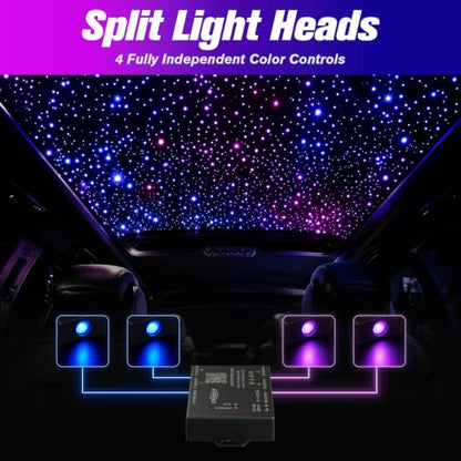 CHINLY 1200Pcs Split Starlight Headliner Kit, 4 Light Heads 0.02in 4.92ft+Meteor RGBW Star Lights for Car, 16W Starlight Kit APP/Remote Control, Flexible Wiring for Car Roof Ceiling - size: Meteor+1200pcs*0.02in*4.92ft