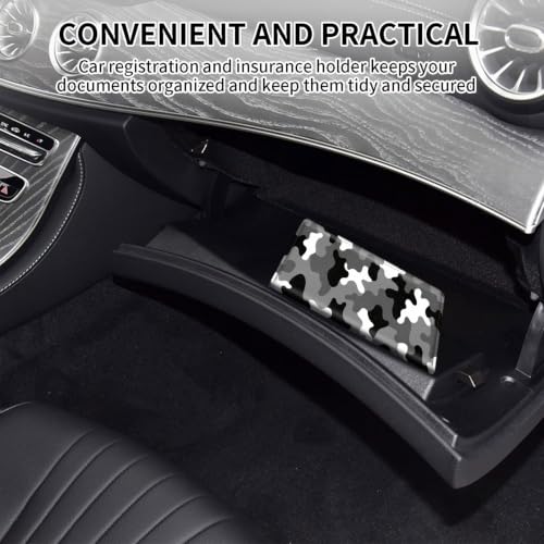 Car Registration & Insurance Card Holder Wallet, Camouflage Pattern Vehicle Document Folio for Glove Box, Auto License & ID Storage Case, Slim Multi-Slot Car Paper Organizer - color: Black White Gray Camouflage