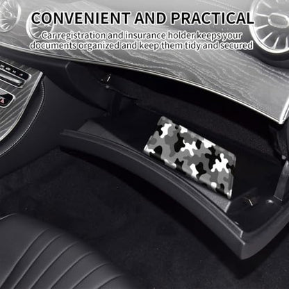 Car Registration & Insurance Card Holder Wallet, Camouflage Pattern Vehicle Document Folio for Glove Box, Auto License & ID Storage Case, Slim Multi-Slot Car Paper Organizer - color: Black White Gray Camouflage
