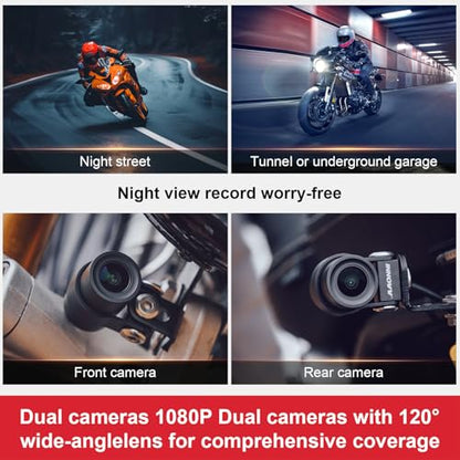 INNOVV N1Pro Motorcycle Carplay Dash Cam, 6" Touch Screen Support Android Auto & iOS, 1080P + 1080P Front and Rear Camera with GPS Navigation, Music, 5.8G Wi-Fi, IP67 Waterproof, App Connect