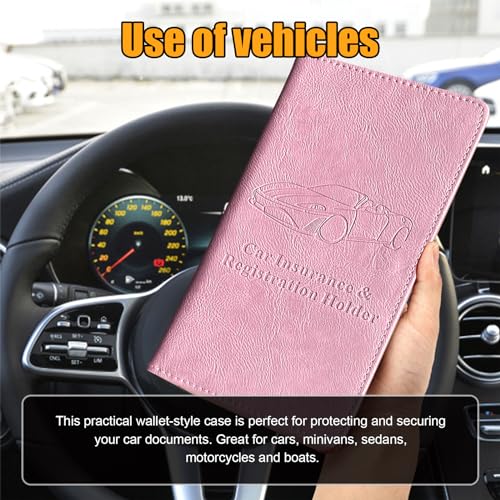 Kewucn Car Registration and Insurance Holder, Leather Auto Glove Box Organizer with Magnetic Shut, Vehicle Compartment Accessories Case for Cards, Driver License & Essential Documents - color: Large-Pink