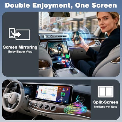 4-in-1 Wireless CarPlay & Android Auto Adapter, Screen Mirroring & HDMI Output for Cars with OEM Wired iPhone/Android, Plug & Play - color: Black