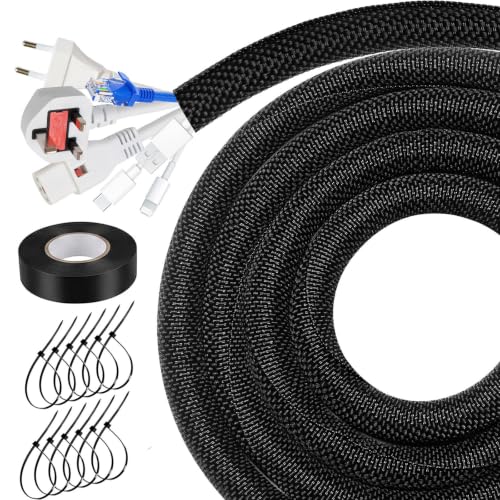 Cable Sleeve Split-Sleeving 12ft-1.25inch Cord Management Wire Protector, Wire Cover Heat Resistant Wiring Loom Harness Wire Organizer, Heavy Duty Auto Wrap Cord Protectors from Pets No Chew, Black - size: 1.25" – 12Feet