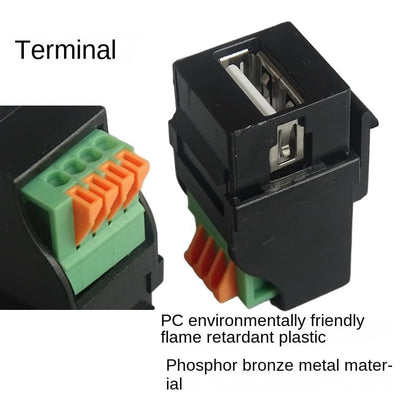 5-Piece USB 2.0 Straight trapezoidal Female Base Wiring with Plug Hole Connector Plug-in Wall Panel Connector Module -Black