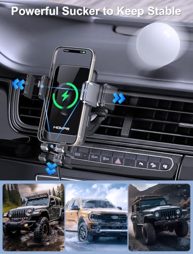 MOKPR Wireless Car Charger, 15W Fast Charging Auto Clamping Air Vent Car Phone Holder with LED Light Car Charger for iPhone 17 16 15/14/13/12 Pro Max Plus, Samsung S23/S22/S21 - style: Air Vent