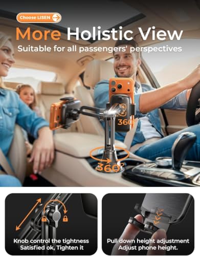 LISEN [Upgraded Version Cup Holder Phone Holder for Car, Universal 360° Adjustable Long Neck Car Phone Mount Golf Cart Truck Jeep, Compatible with iPhone Samsung Google & All 4.0-7.0 '' Phones