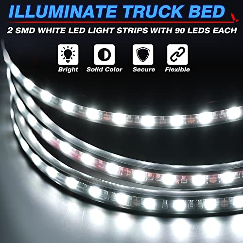 MICTUNING 2Pcs 60 Inch White LED Cargo Truck Bed Light Strip Lamp Waterproof Lighting Kit with On-Off Switch Fuse 2-Way Splitter Cable Compatible with Pickup RV SUV and More - size: 2Pcs 60" White