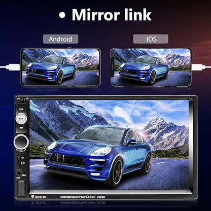 Podofo Double Din Car Stereo Radio 7 Inch Touch Screen Bluetooth Handsfree Mirror Link USB SD FM Audio Receiver with Backup Camera Wireless Steering Wheel Control - style: 7 Inch with Mirror Link