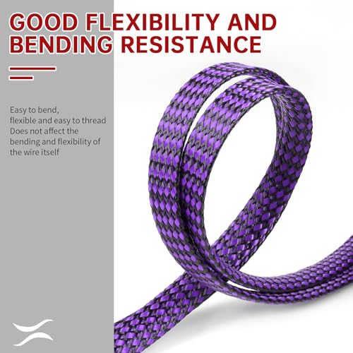 Expandable Braided Cable Sleeve, PP Yarn + PET Braided Expandable Sleeving Cable Management Protection High Density PET Wire Cover Sheath for Cables (Purple Black, 4mm (5/32")-19ft) - color: Purple Black, size: 4mm (5/32")-19ft
