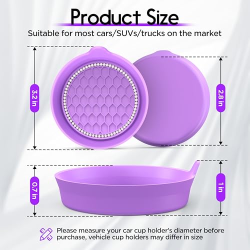 Amooca 2-Pack Car Cup Holder Coaster Bling Crystal Rhinestone Car Interior - color: Purple, size: 2 Pack
