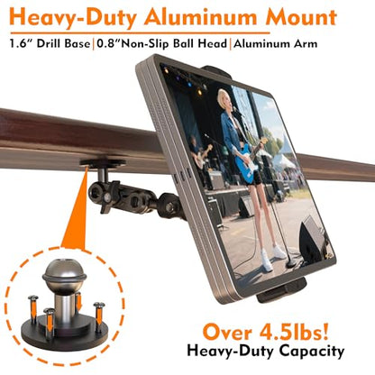 Tablet Holder For Car Mount Dashboard Aluminum Heavy Duty Drill Base 360° Rotating Mount for Trucks Dashboard Cars and Commercial Vehicles,Boat,Wall Compatible with 4.7～12.9 inch Tablets/Phone