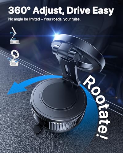 miracase 2026 Vacuum for Magsafe Car Mount, [Strongest Suction] Magnetic Phone Holders for Your Car, 360° Adjustable Car Phone Holder Mount for iPhone 17 Pro Max 16 15 14 13 12 & All Smartphones