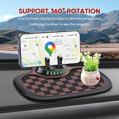 Wuyaoyao Multifunction Car Anti-Slip Mat Auto Phone Holder, PVC Car Dashboard Non-Slip Pad Phone Mount with Temporary Parking Number, Automotive Sticky Dash Pad for Phones, Keys, Gadgets (Black+Brown) - color: Black+Brown