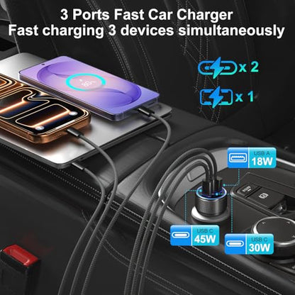 Car Charger USB C,3Pack 3-Port 93W Fast Charging Car Phone Charger Adapter - color: Black, size: 3-Pack