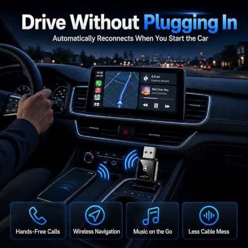 Wireless Carplay Adapter for Android Auto and Apple Car Accessories Bluetooth Audio Video Dongle Linker USB with iPhone 2026 TV Watch 2 in 1 Compact Mini Smart Type C Connect Hidden
