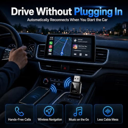 Wireless Carplay Adapter for Android Auto and Apple Car Accessories Bluetooth Audio Video Dongle Linker USB with iPhone 2026 TV Watch 2 in 1 Compact Mini Smart Type C Connect Hidden