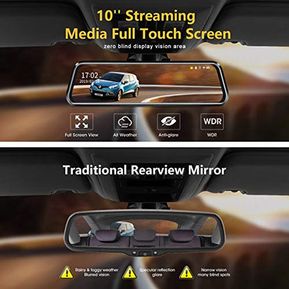 10'' Mirror Dash Cam Night Vision 1080P FHD Full Touch Screen Front and Rear View Backup Camera for Cars Loop Recording Streaming Media 170°Wide Angle Parking Assistance 6M Cable (Pack of 3) - size: 10 Inch (Pack of 3)
