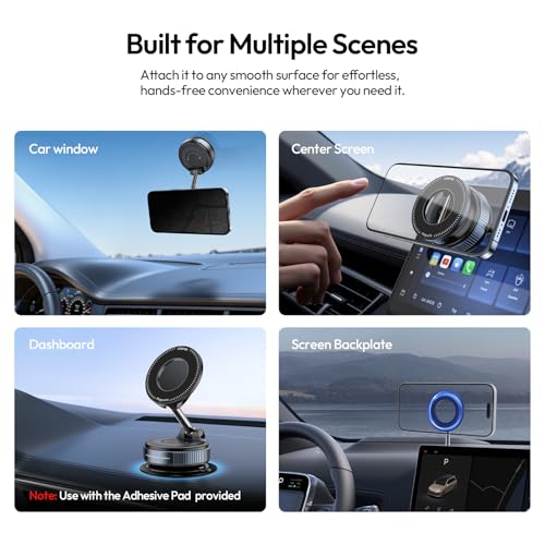 ULANZI Vacuum Suction Cup Phone Mount, 360° Rotatable Magnetic Phone Holder with Adhesive Pad, ≥14N Magnet for Car Kitchen Gym, Car Truck Accessories for iPhone 17 16 Vehicle Mounts