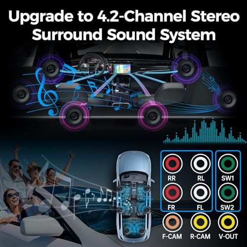 Upgrade Wireless Double Din Car Stereo with Carplay, Android Auto, Bluetooth, 4-Channel RCA, High Power, 2 Subwoofer Ports, 7" HD Capacitive Touchscreen Car Radio, Backup Camera, Audio Receiver - color: Black Wireless Car Stereo