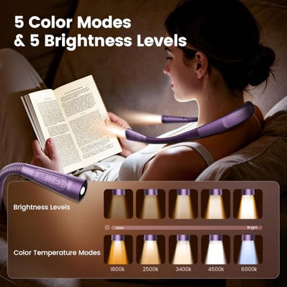 Glocusent Upgraded Neck Light,100Hrs Slimmer Reading Light for Books in Bed - color: Purple