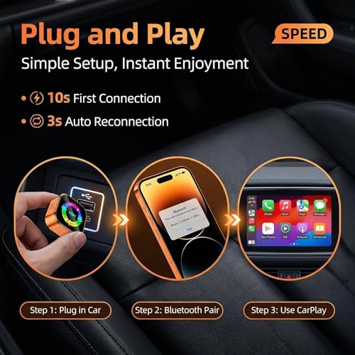 4-in-1 Wireless CarPlay Adapter with Screen Mirroring, Watch Netflix/YouTube in Car, Android Auto AirPlay Mirror Link, Plug & Play No App, Compatible with 800+ Cars iPhone Android