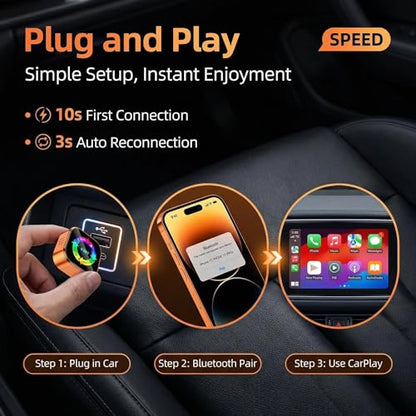 4-in-1 Wireless CarPlay Adapter with Screen Mirroring, Watch Netflix/YouTube in Car, Android Auto AirPlay Mirror Link, Plug & Play No App, Compatible with 800+ Cars iPhone Android
