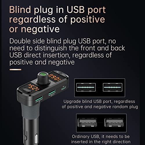 Bluetooth 5.0 Car Change Radio Receiver with 2 Stronger Microphones, 41W PD QC 3.0 USB Car Charger, Aux in/Out Wireless Audio Music Adapter, with Hands Free Calls and Voice Assistant