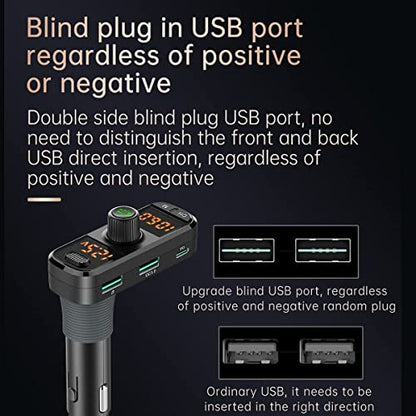 Bluetooth 5.0 Car Change Radio Receiver with 2 Stronger Microphones, 41W PD QC 3.0 USB Car Charger, Aux in/Out Wireless Audio Music Adapter, with Hands Free Calls and Voice Assistant