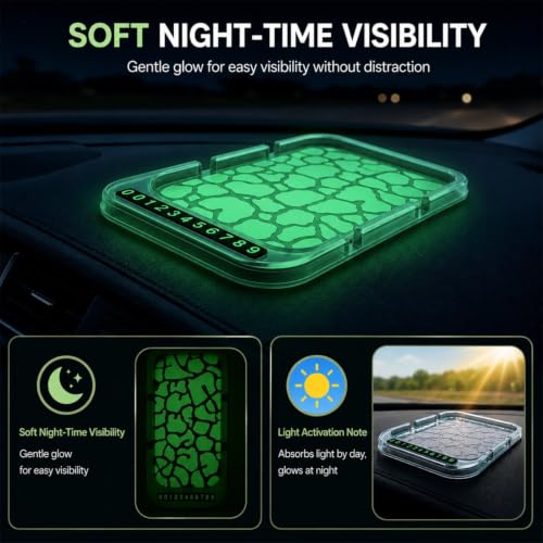 All-in-1 Dashboard Phone Holder, with, Parking Number Plate, PVC - color: Luminous