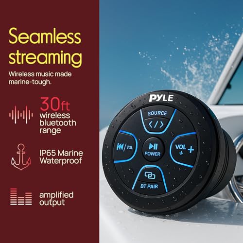 Pyle Amplified Wireless BT Audio Controller - 300 Watt Waterproof Rated Marine Receiver Remote Control for Car, Truck, Boat, 4x4, PowerSport Vehicles, Full Range Stereo Sound Reproduction -PLMRBT20