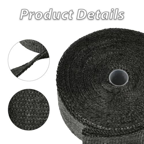 Black 2" x 50' Exhaust Header Heat Wrap Roll with 10PCS Stainless Steel Locking Ties for Motorcycle Cars Heat Shield（2 Packs） - size: 2" x 50'-2PC-Black