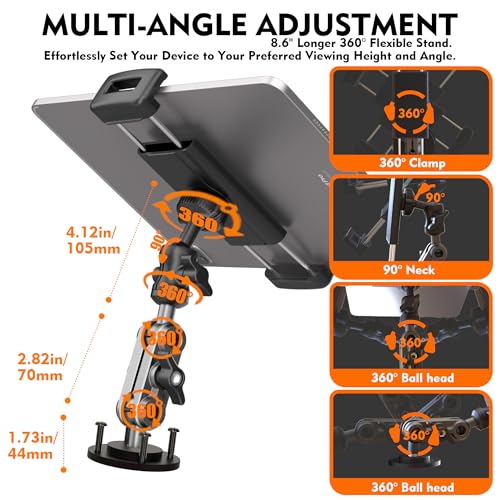 Tablet Holder For Car Mount Dashboard Aluminum Heavy Duty Drill Base 360° Rotating Mount for Trucks Dashboard Cars and Commercial Vehicles,Boat,Wall Compatible with 4.7～12.9 inch Tablets/Phone