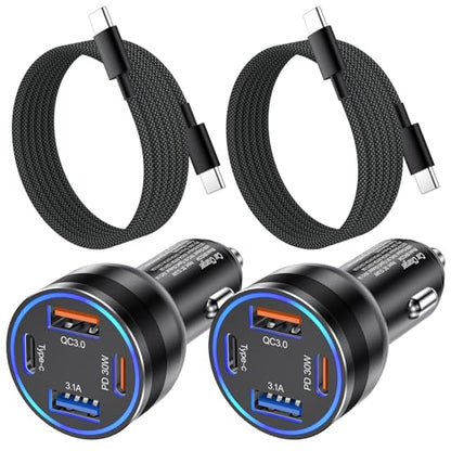 USB C Car Charger 65W, OKRAY 4-Port Car Charger PD30W&QC3.0 Fast Charging - size: 2 Pack