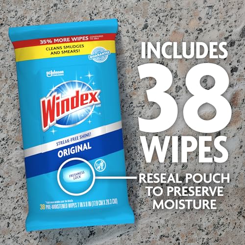 Windex Glass and Window Cleaner Wipes, Portable Cleaning, 38 Count - size: 38 Count (Pack of 1)