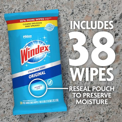 Windex Glass and Window Cleaner Wipes, Portable Cleaning, 38 Count - size: 38 Count (Pack of 1)