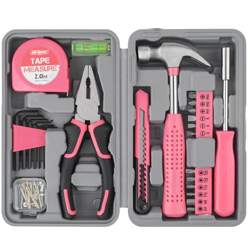 Hi-Spec Tool Set 25pc Pink Household DIY Tool Kit for Women. Small Mini Tool Box Set of Starter Basic Ladies Tools | 25pc, Household quick repair and maintenance, starter tool kit, mini tool set, ladies portable toolbox, DIY Gift - color: Pale Pink