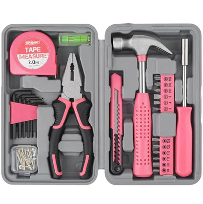 Hi-Spec Tool Set 25pc Pink Household DIY Tool Kit for Women. Small Mini Tool Box Set of Starter Basic Ladies Tools | 25pc, Household quick repair and maintenance, starter tool kit, mini tool set, ladies portable toolbox, DIY Gift - color: Pale Pink