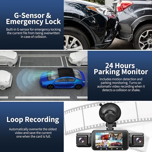 4 Channel Dash Cam 360° View, TOPGOOSE 2K FHD Front and Rear Inside, Left Right Dash Camera for Cars, 5G WiFi & APP Control, with 64GB SD Card, G-Sensor, 8 IR Lamps Night Vision (3.17 inches) - size: 3.17 inches