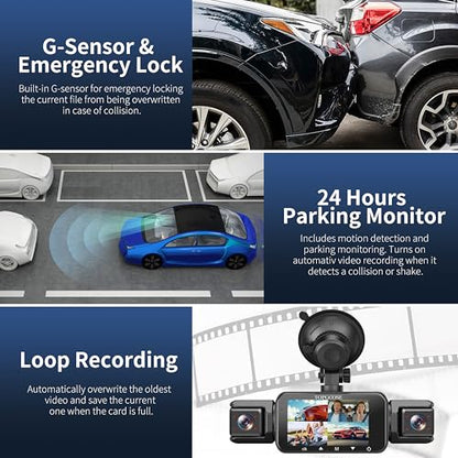 4 Channel Dash Cam 360° View, TOPGOOSE 2K FHD Front and Rear Inside, Left Right Dash Camera for Cars, 5G WiFi & APP Control, with 64GB SD Card, G-Sensor, 8 IR Lamps Night Vision (3.17 inches) - size: 3.17 inches