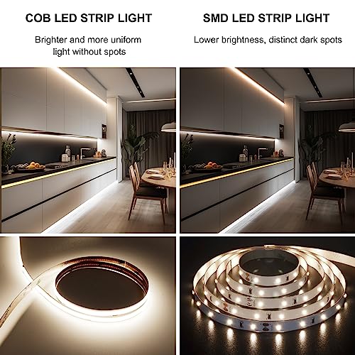 Pandery COB LED Strip Lights Natural White,24V Dimmable led Light Strip KIT with Remote and app Control,4000K 65FT/20m 8mm Wide Ra>90 Cuttable Flexible Strip Lights for Bedroom,Shelf,Cabinet - color: Natural White 4000K, size: 65FT