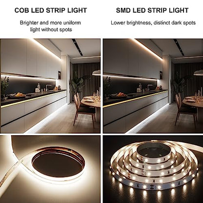 Pandery COB LED Strip Lights Natural White,24V Dimmable led Light Strip KIT with Remote and app Control,4000K 65FT/20m 8mm Wide Ra>90 Cuttable Flexible Strip Lights for Bedroom,Shelf,Cabinet - color: Natural White 4000K, size: 65FT