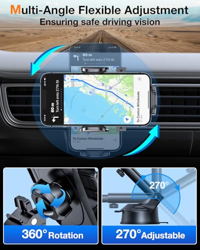 HTU Car Phone Holder【2026 Upgraded 100+LBS Suction & Safety Cert】 Cell Phone Car Mount for Truck Heavy Duty Phone Holder for Dashboard/Windshield/Vent for iPhone 17 16 Pro Max, Grey - color: Grey