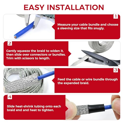 1/2" Wide Tinned Copper Braided Metal Wire Shielding Sleeve Ground Strap Automotive Flat Mesh Flexible Expandable Sheath (12mm ID-42ft) - size: 1/2 in Wide(0.32 in Dia)-42ft